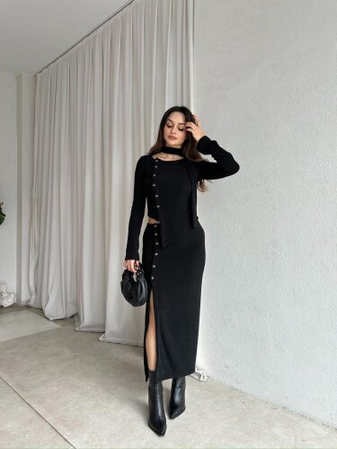 CİTRUS Triko Fularlı Takım 8768 - Siyah - Mooi Butik