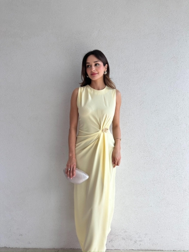 CLESİ Midi Elbise 4567 -Sarı - Mooi Butik