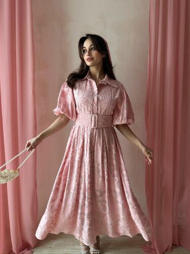 COSMOS Midi Elbise 4342 - Pembe - Mooi Butik