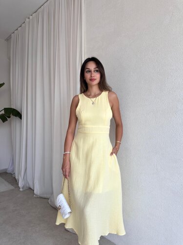 COZY Midi Elbise 4572 - Sarı - Mooi Butik