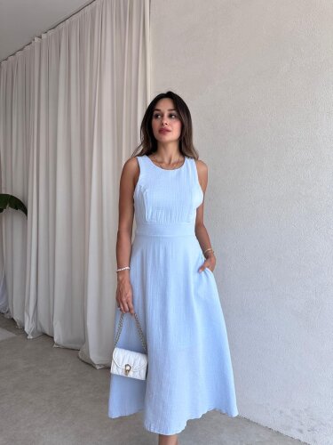 COZY Midi Elbise 4572 - Mavi - Mooi Butik