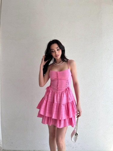 CROCE Mini Elbise 7087 - Pembe - Mooi Butik