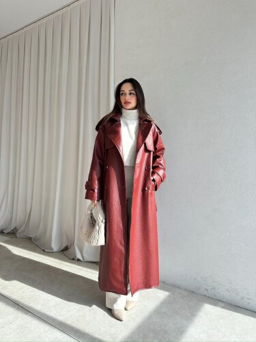 CROCODİLE Desen Deri Trençkot 8346 - Bordo - 1