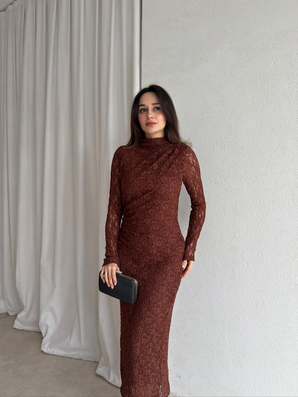 CURLY Maxi Elbise 8325 - Kahverengi