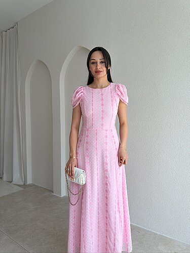 DELTA Dantel Detaylı Maxi Elbise 2041 - Pembe - Mooi Butik