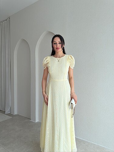 DELTA Dantel Detaylı Maxi Elbise 2041 - Sarı - Mooi Butik