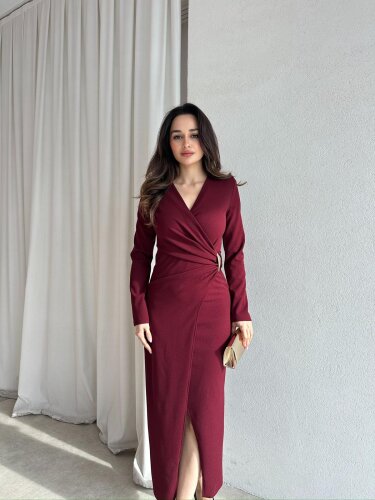  DİANA Midi Elbise 8787 - Bordo - Mooi Butik