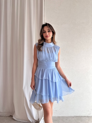 Dik Yaka Sıfır Kol Messina Elbise 2292 - Mavi - 1