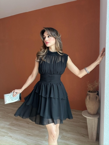Dik Yaka Sıfır Kol Messina Elbise 2292 - Siyah - 1
