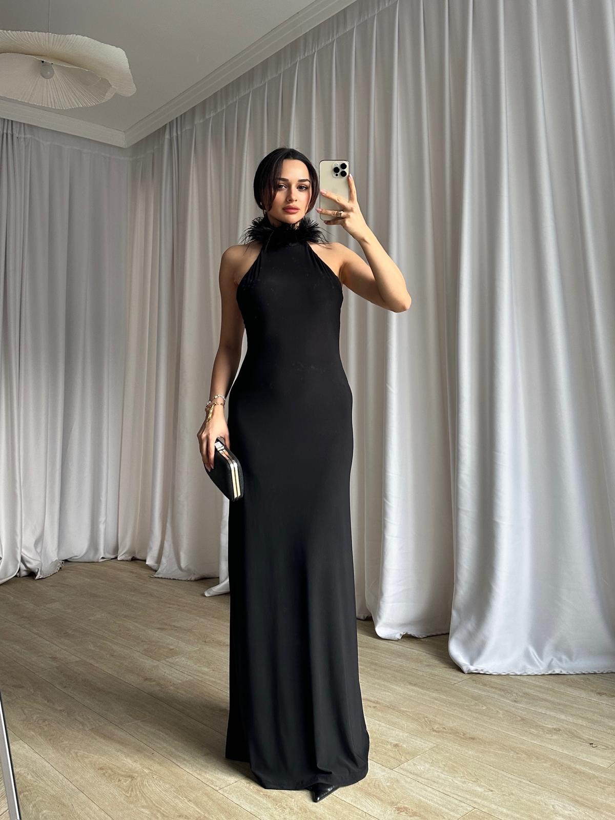 DOJA Otriş Yaka Maxi Elbise 8783 - Siyah