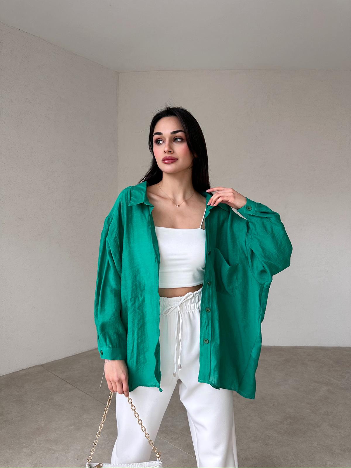 Düşük Omuzlu Oversize Elia Gömlek - Yeşil