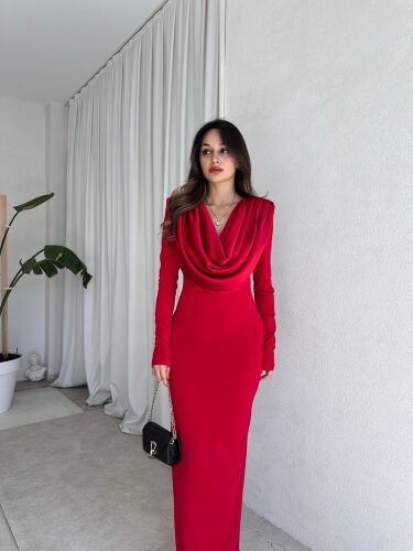 EDERSON Maxi Elbise 8208 - Kırmızı - Mooi Butik