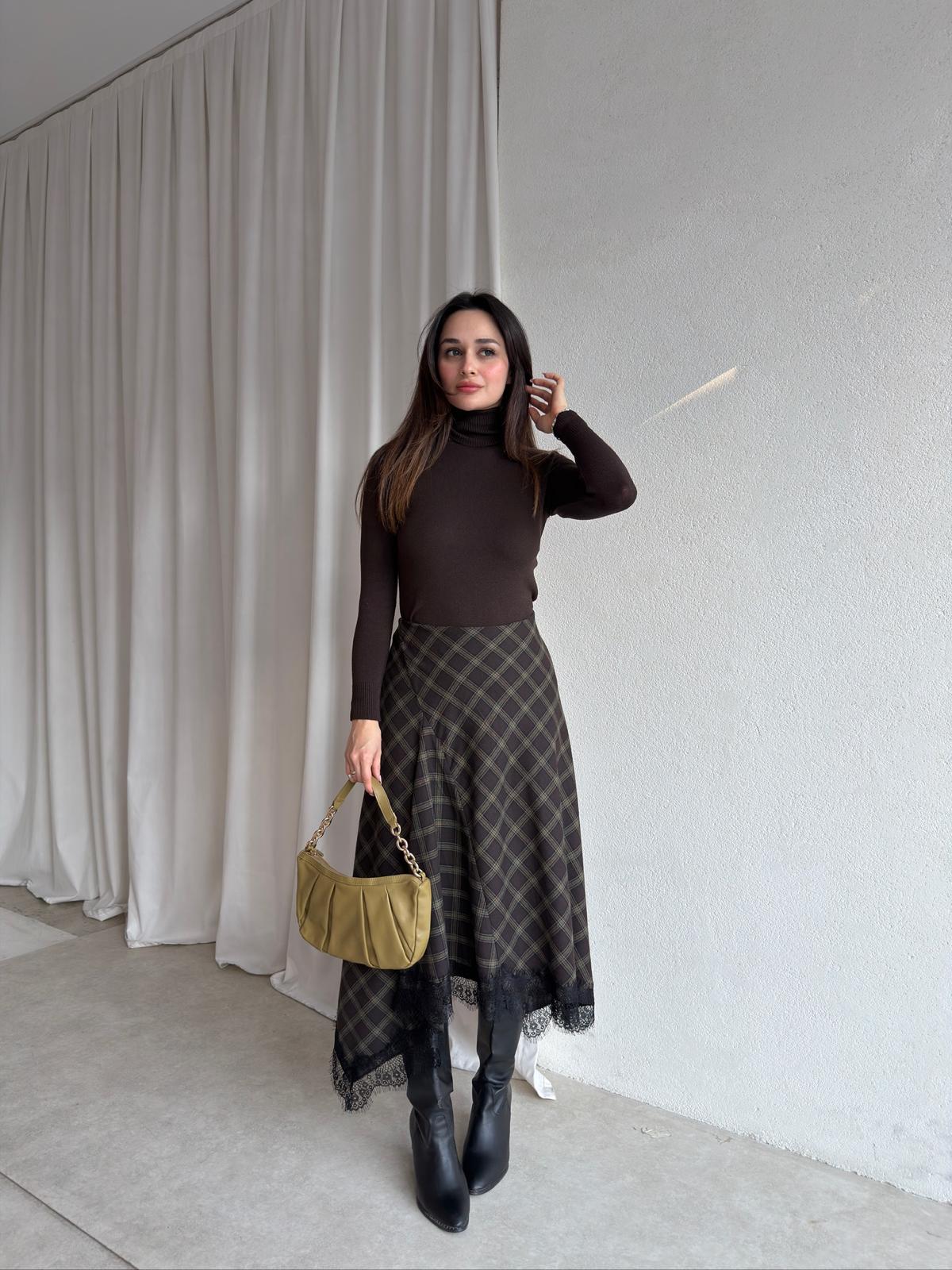  ELENOR Dantel Detaylı Etek 8838 - Acı Kahve