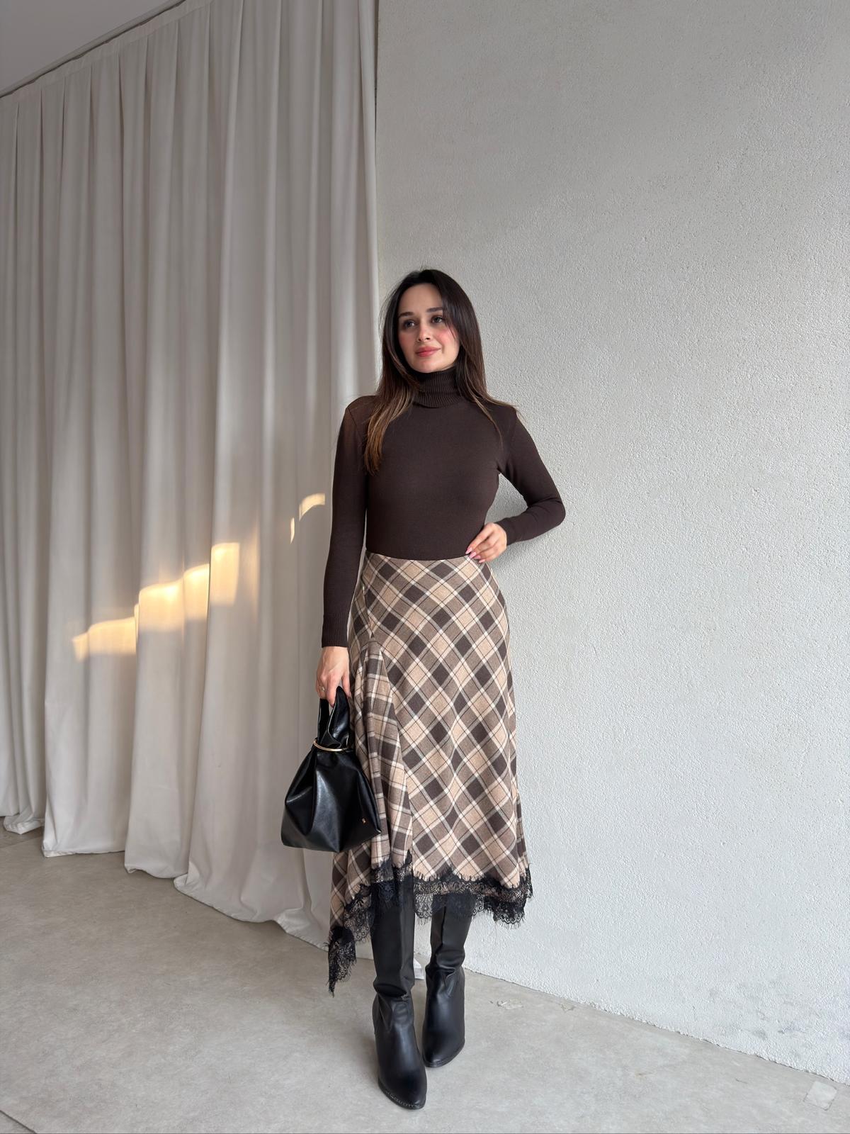 ELENOR Dantel Detaylı Etek 8838 - Krem
