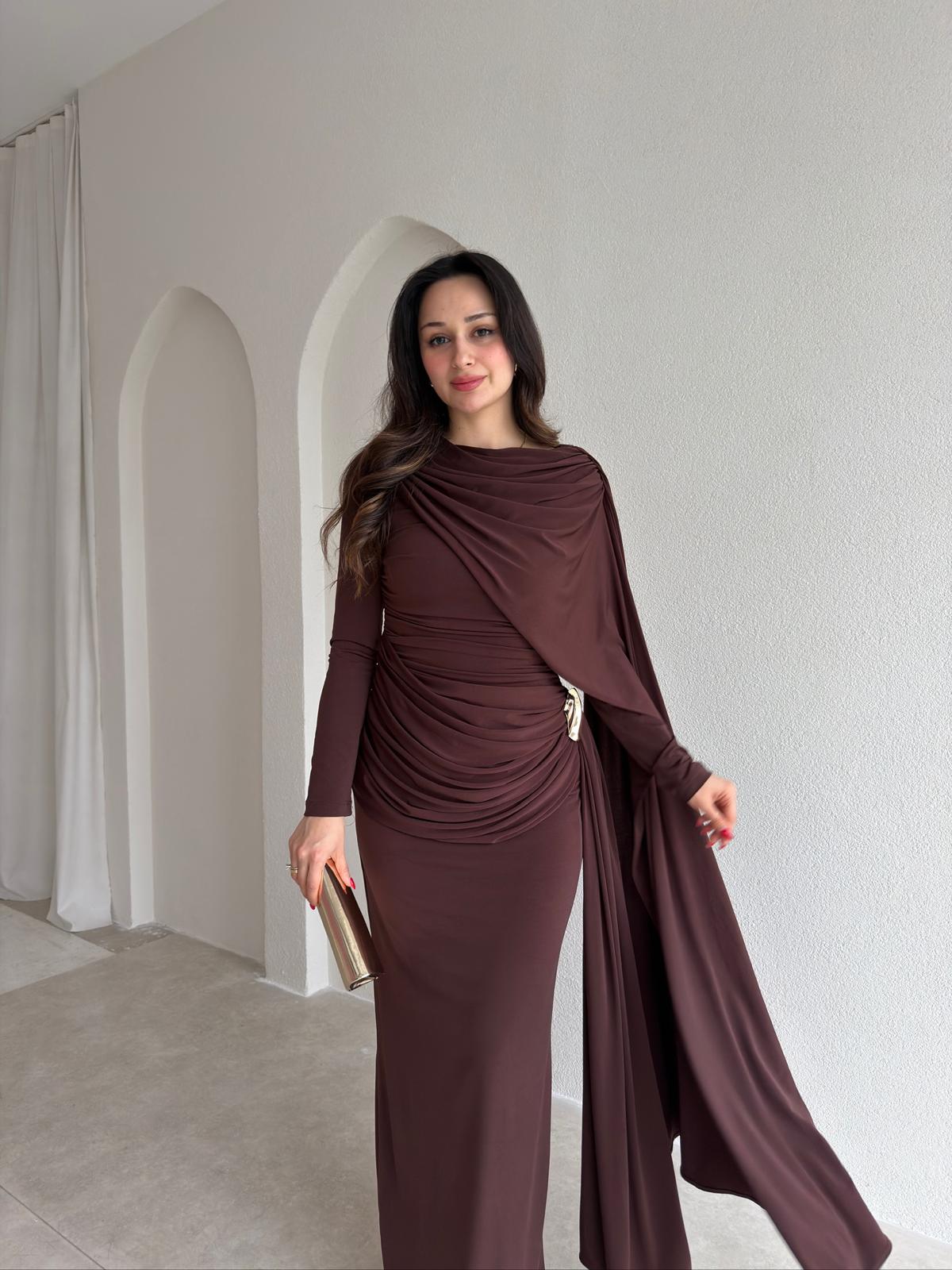 ELVİS Maxi Elbise 5447 - Acı Kahve
