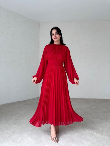 Eteği Piliseli Bogota Elbise 1199 - Kırmızı - Mooi
