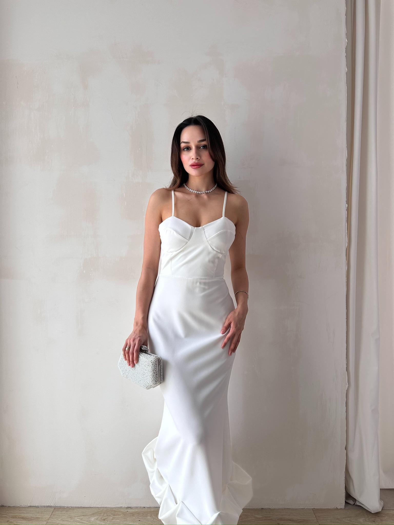 Midi JUPE Elbise 3179 - Beyaz