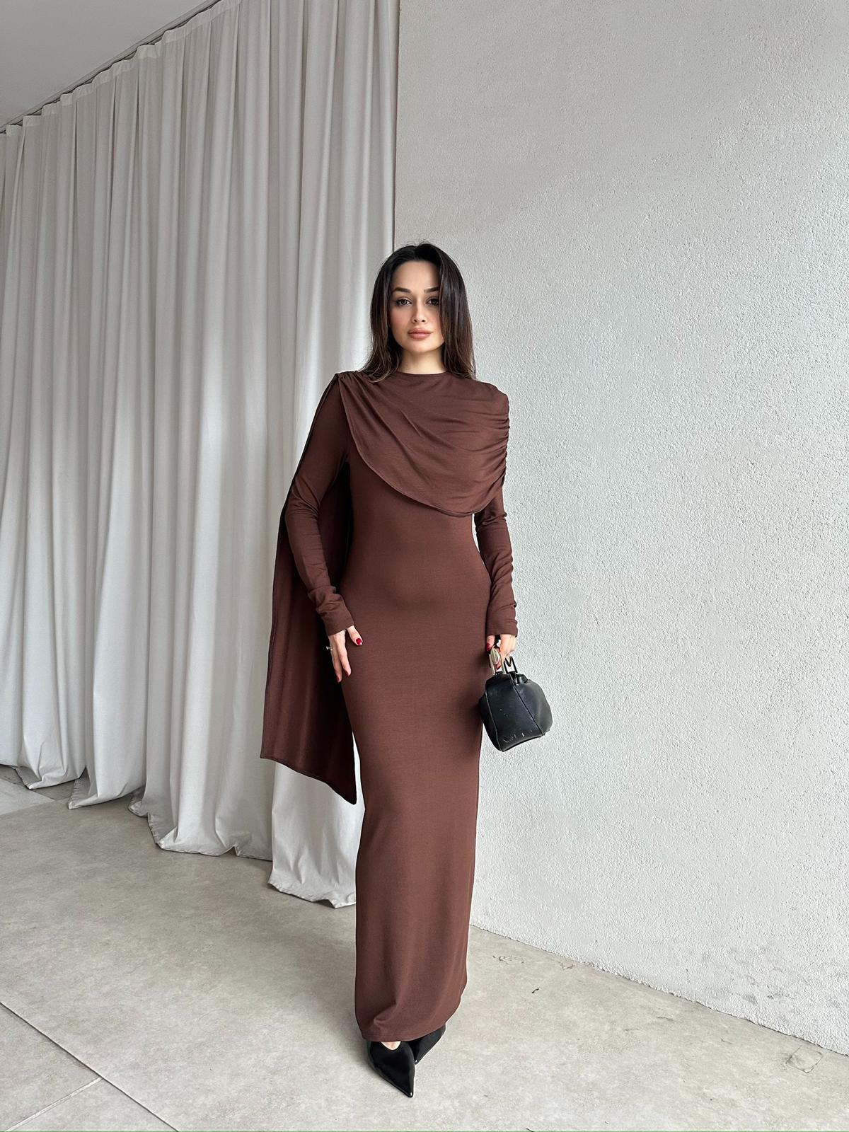 EVORİ Maxi Elbise 8714 - Acı Kahve