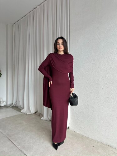 EVORİ Maxi Elbise 8714 - Bordo - Mooi Butik