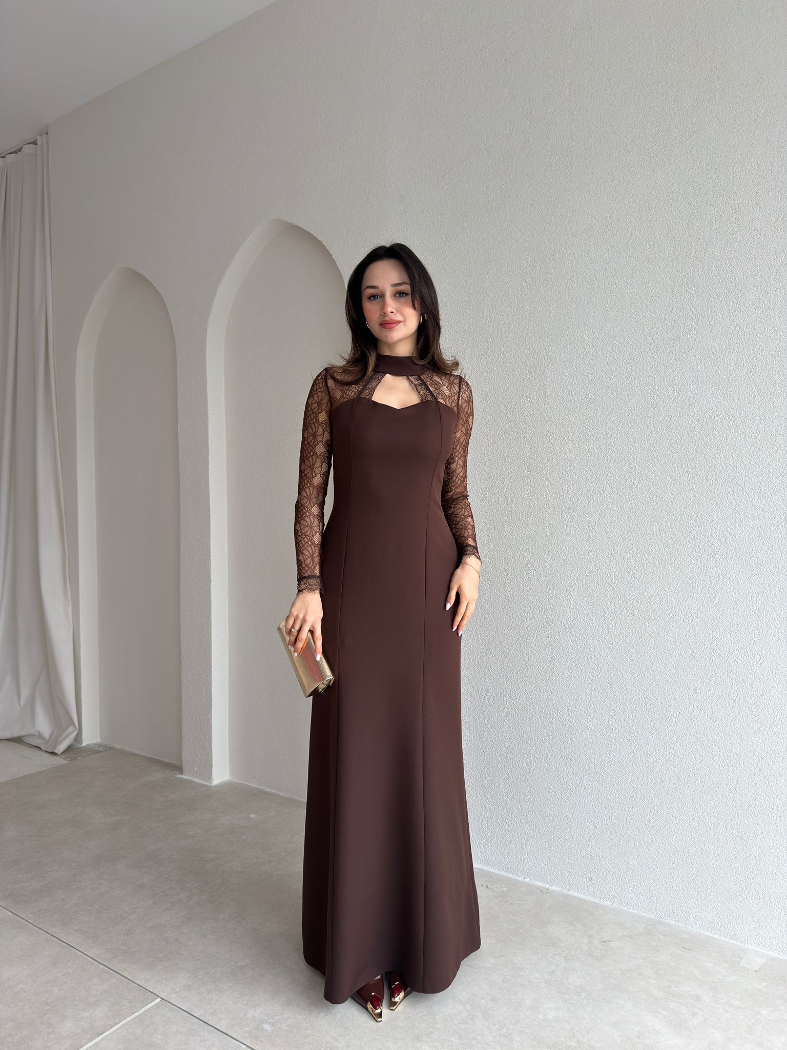 FABİO Maxi Elbise 9047 - Acı Kahve