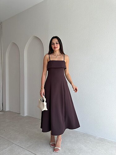 FABRİ Midi Elbise 7337 - Acı Kahve - Mooi Butik