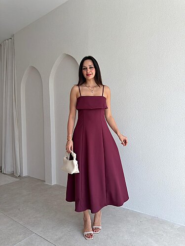 FABRİ Midi Elbise 7337 - Bordo - Mooi Butik