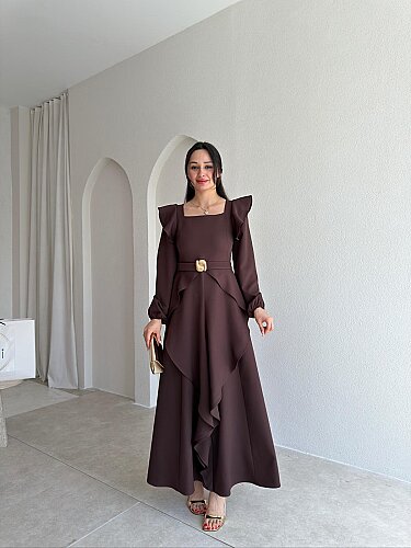 FAURA Maxi Elbise 6954 - Acı Kahve