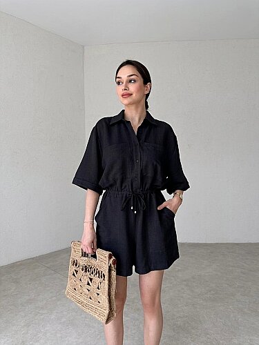 FİGURİNO Şortlu Tulum 9832 - Siyah - Mooi Butik