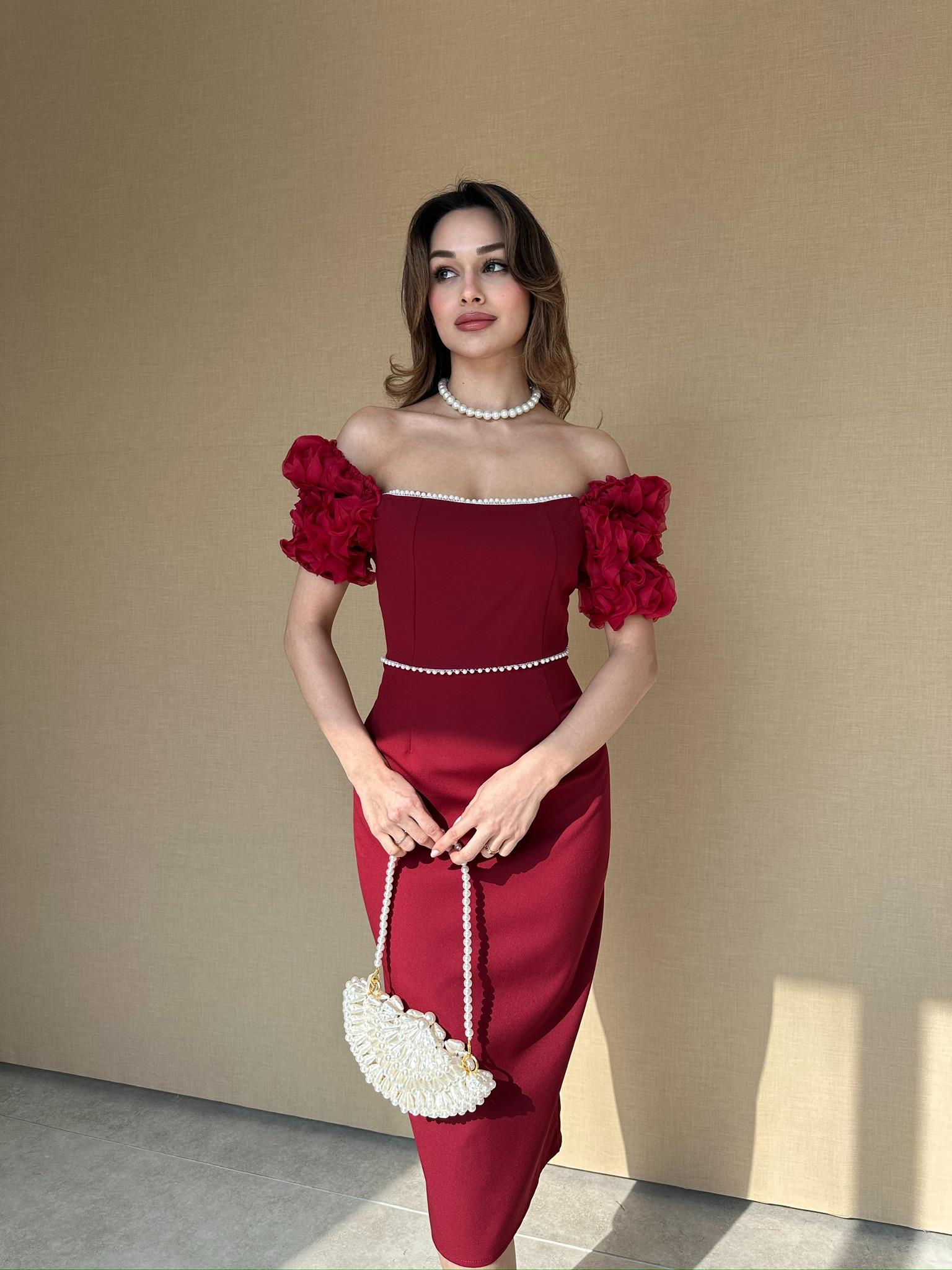 ANJELİKA Midi Elbise 1119 - Bordo 