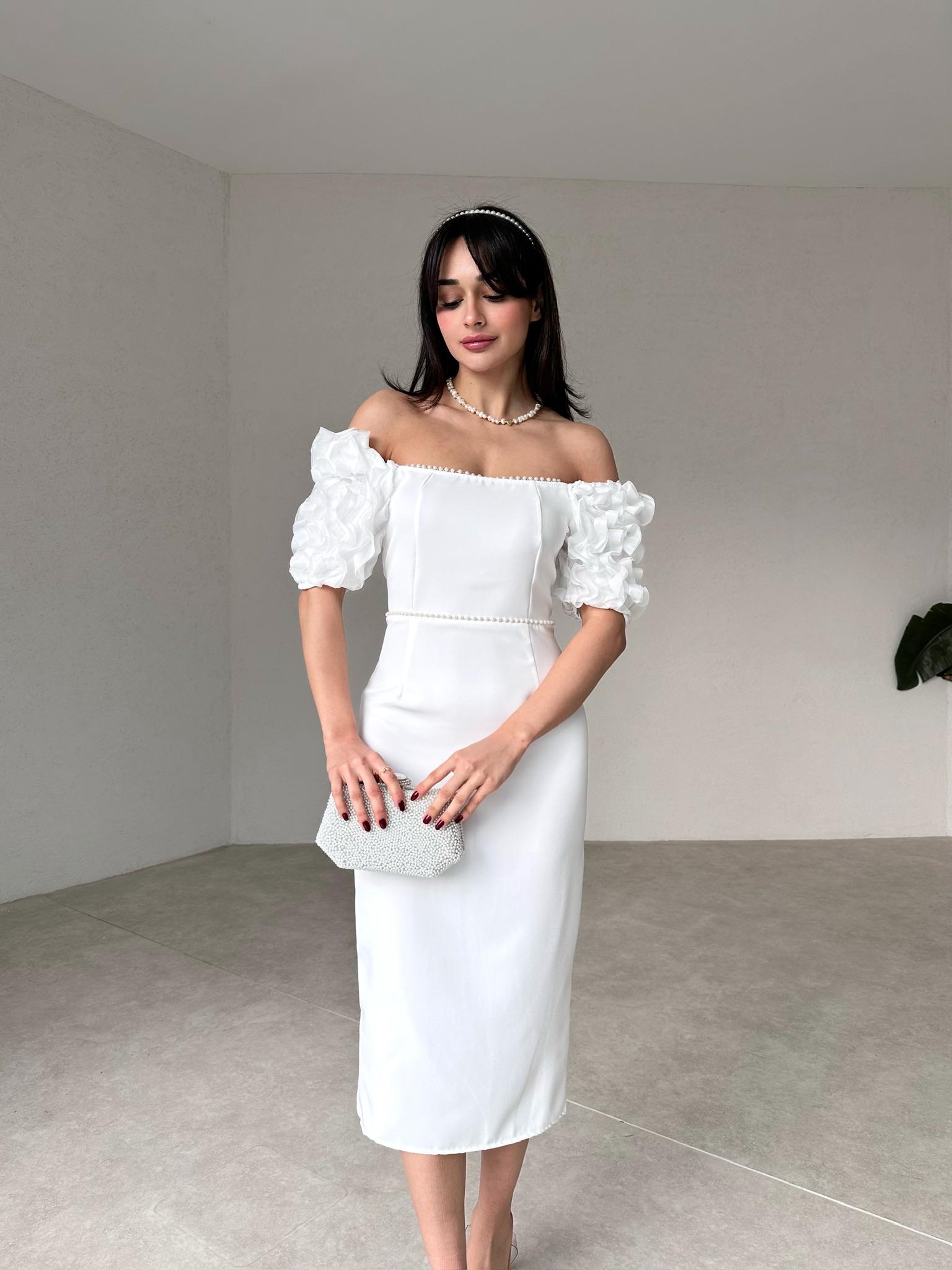 ANJELİKA Midi Elbise 1119 - Beyaz