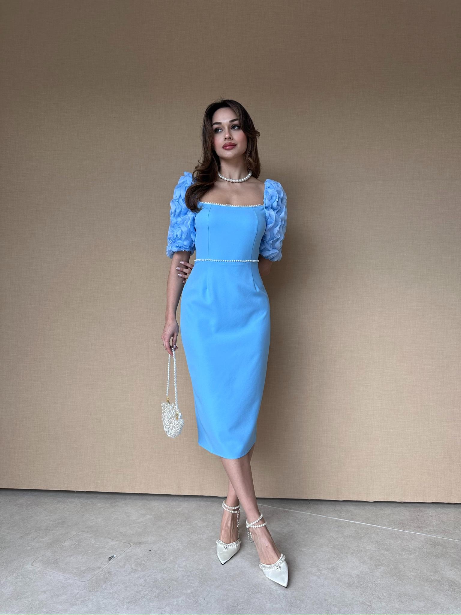 ANJELİKA Midi Elbise 1119 - Bebe Mavisi - 5