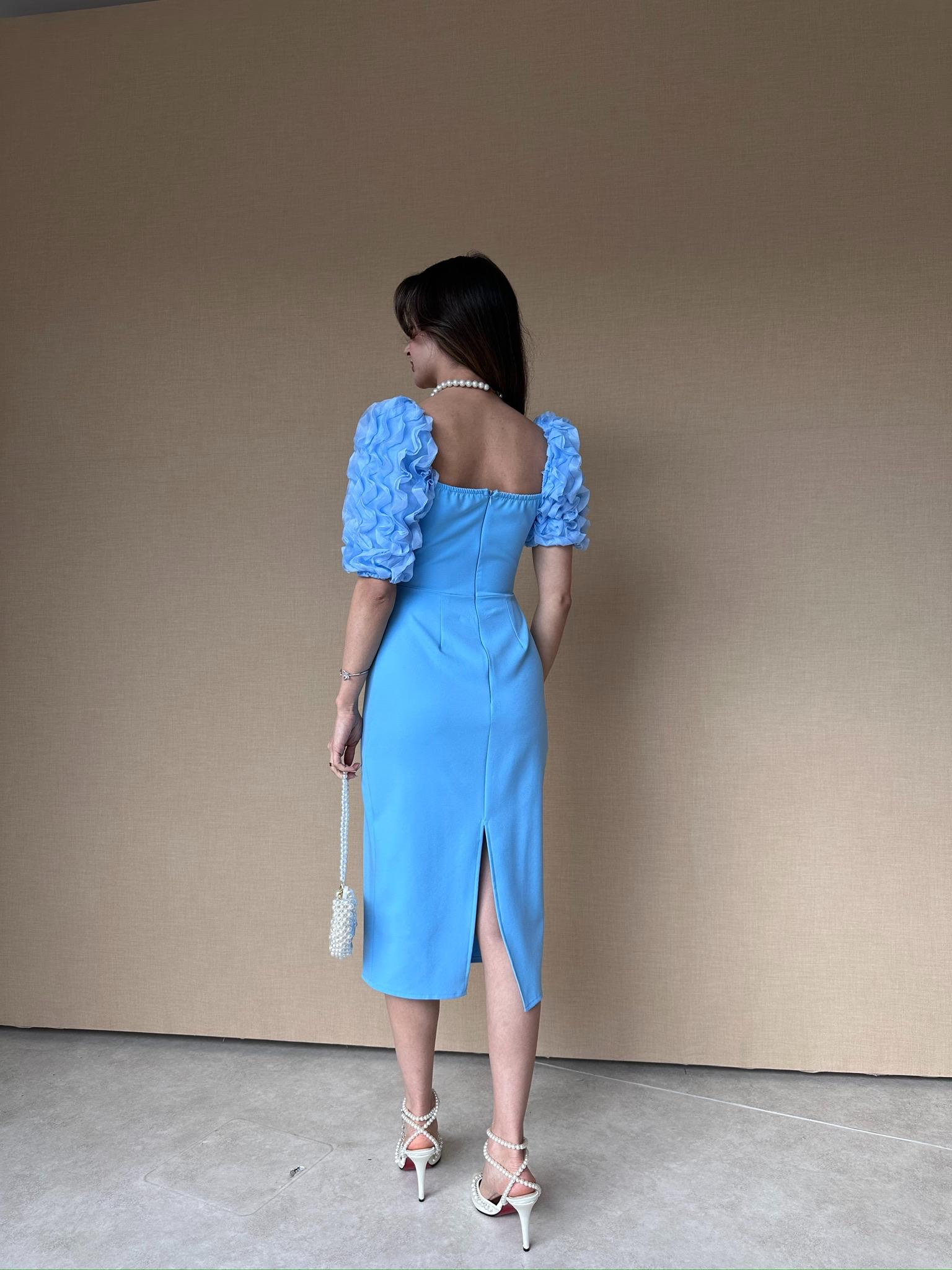 ANJELİKA Midi Elbise 1119 - Bebe Mavisi - 6