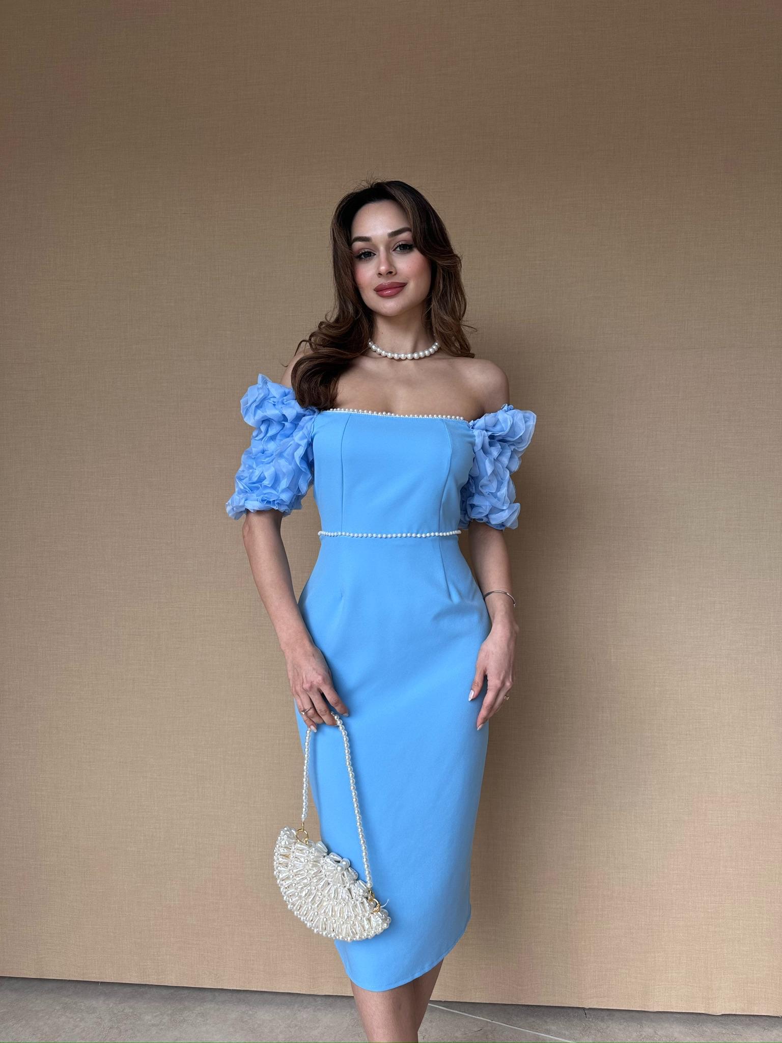 ANJELİKA Midi Elbise 1119 - Bebe Mavisi - 3