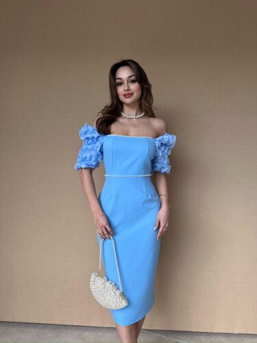 ANJELİKA Midi Elbise 1119 - Bebe Mavisi - 3
