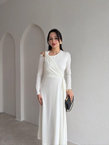 FLOYD Midi Elbise 8965 - Beyaz - Mooi Butik