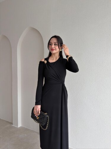  FLOYD Midi Elbise 8965 - Siyah - Mooi Butik