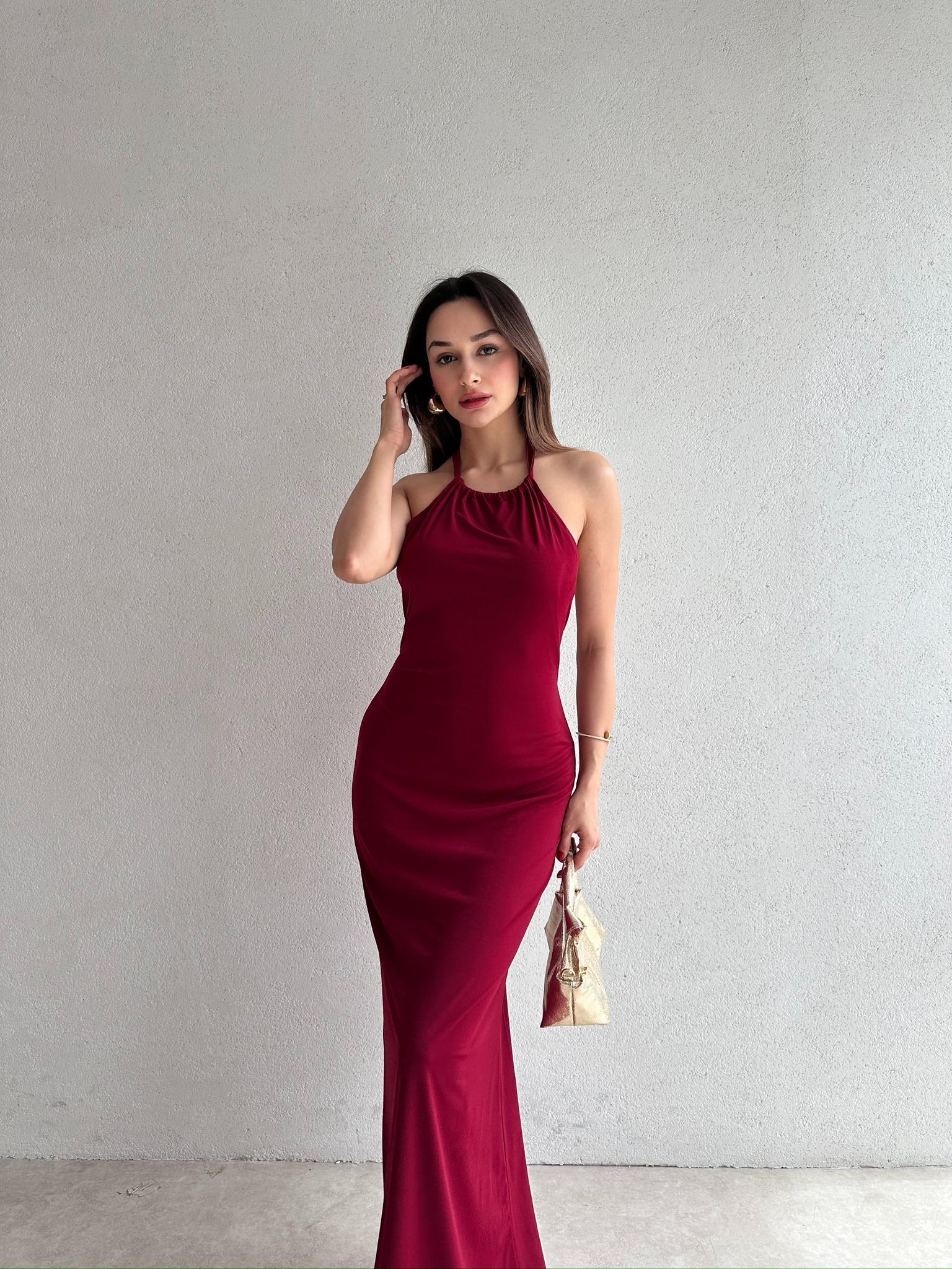 FRANK Maxi Elbise 7012 - Bordo