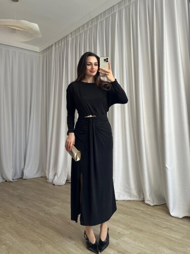 FRAPPE Midi Elbise 8711 - Siyah - Mooi Butik