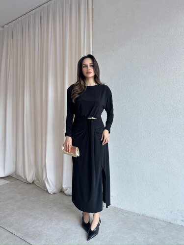 FRAPPE Midi Elbise 8711 - Siyah - Mooi Butik