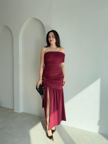 GALLER Midi Elbise 9000 - Bordo - Mooi Butik