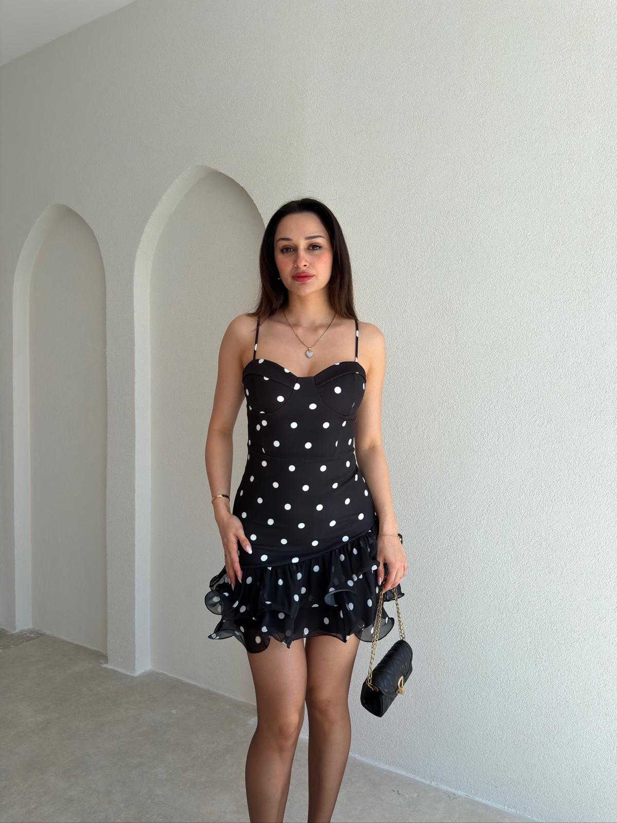 GARCİA Puantiyeli Mini Elbise 9835 - Siyah