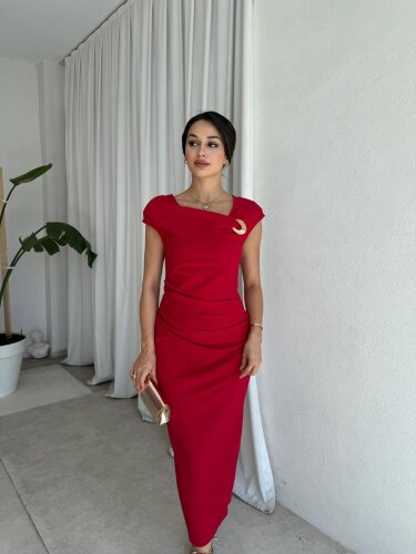  GEDSON Midi Elbise 8533 - Kırmızı - Mooi