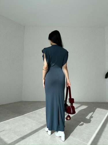 Geniş Kollu Midi RAYNER Elbise 0002 - Füme - 3