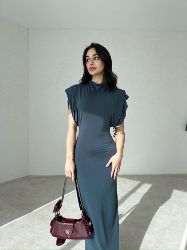 Geniş Kollu Midi RAYNER Elbise 0002 - Füme - 1