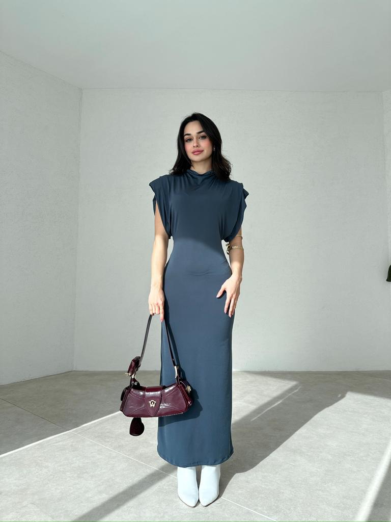 Geniş Kollu Midi RAYNER Elbise 0002 - Füme - 2