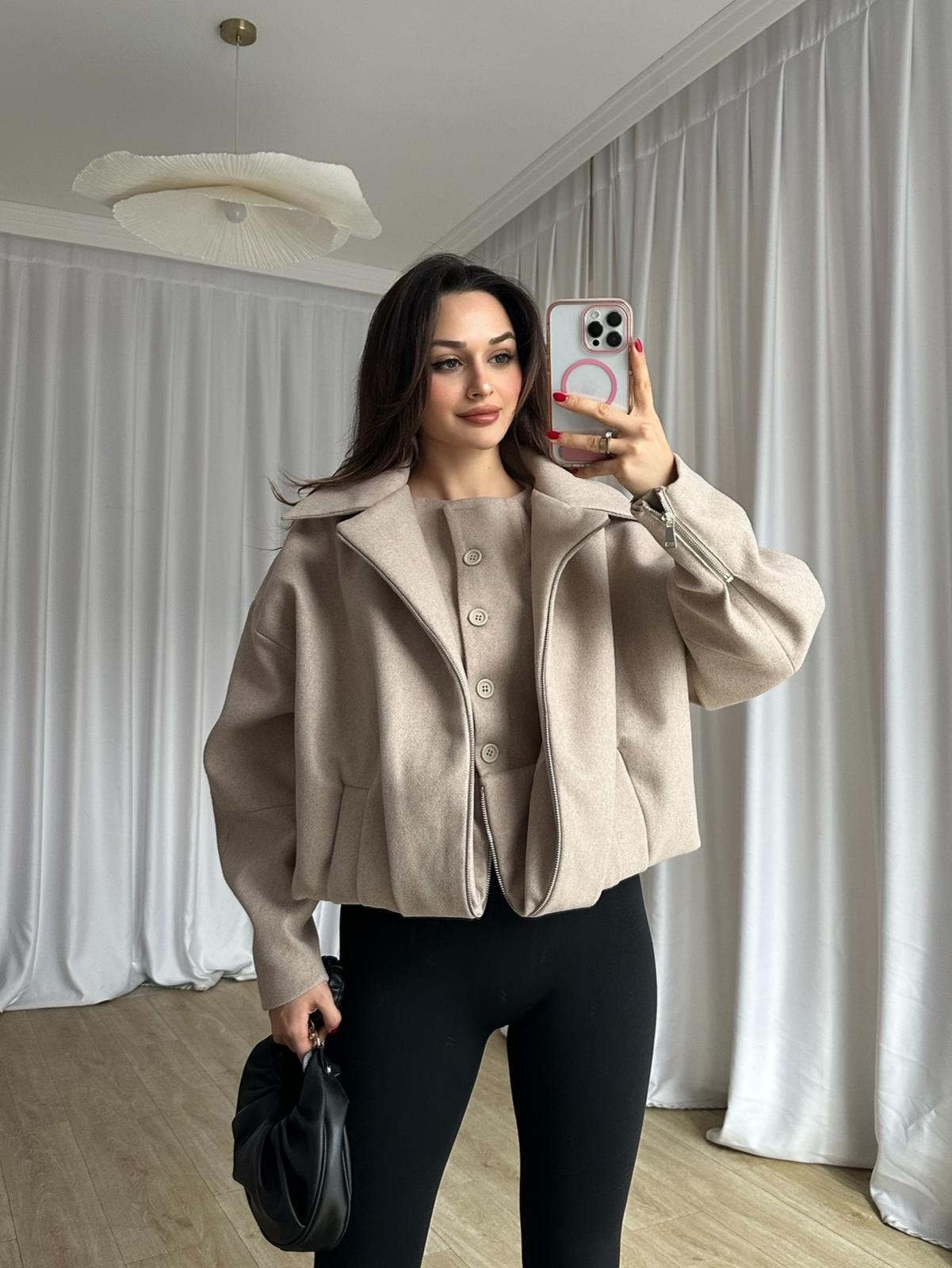 GİGİS Kaşe Crop Ceket 8698 - Krem