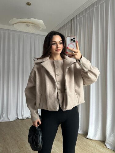 GİGİS Kaşe Crop Ceket 8698 - Krem - Mooi Butik