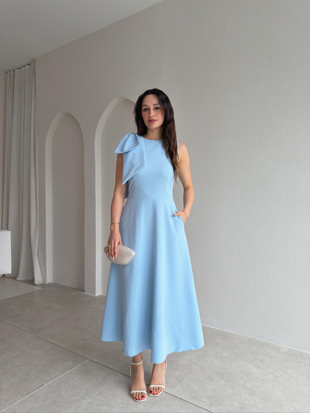 GİNA Kurdele Detaylı Midi Elbise 4390 - Bebe Mavi