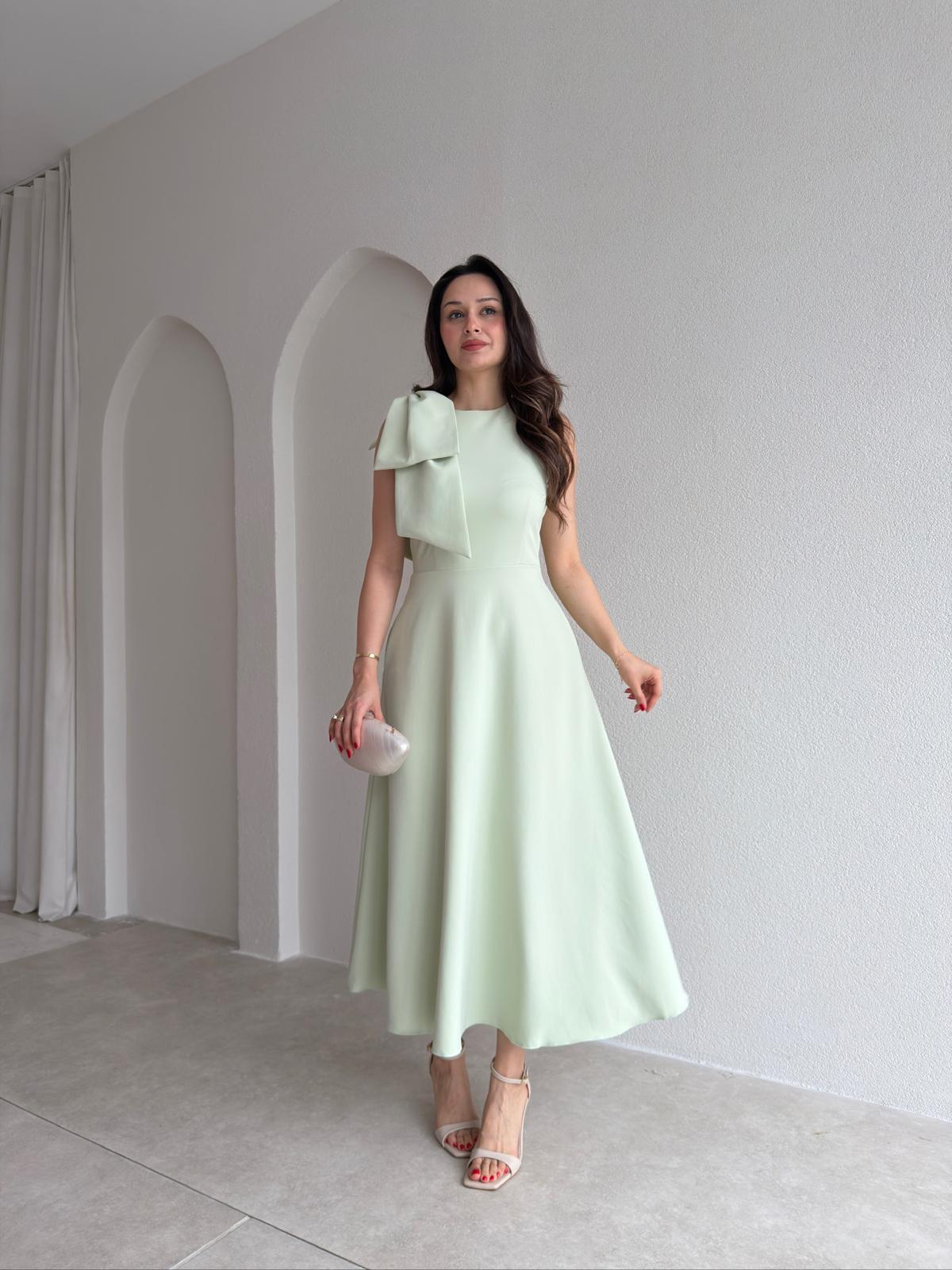 GİNA Kurdele Detaylı Midi Elbise 4390 - Mint