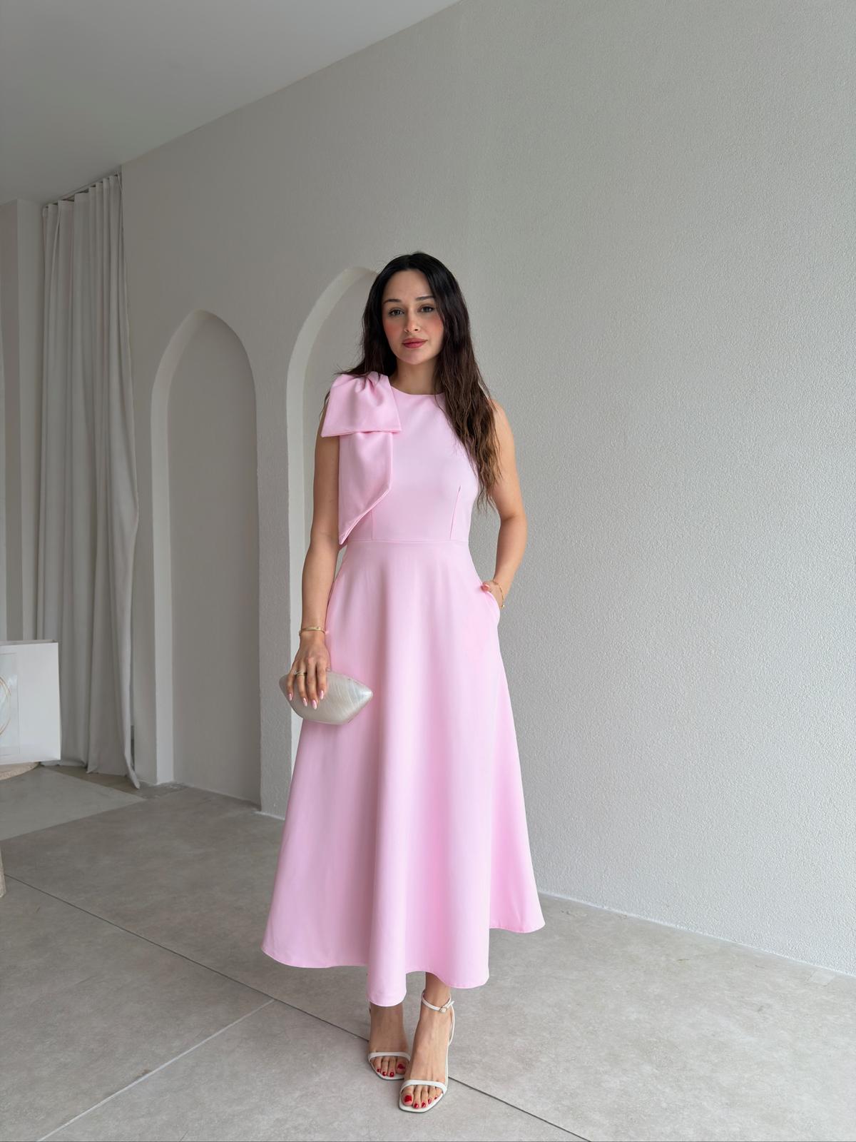 GİNA Kurdele Detaylı Midi Elbise 4390 - Pembe